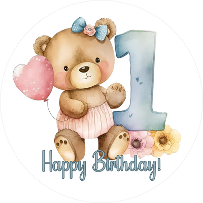 Bärchen Tortenaufleger mit Zahl 1 - personalisierbar