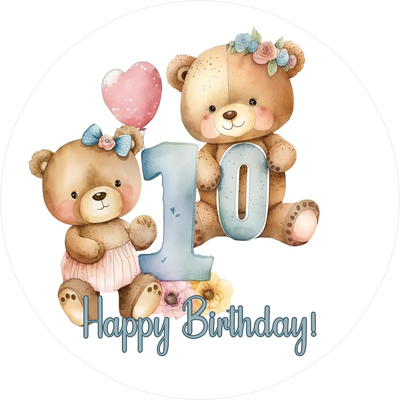 Bärchen Tortenaufleger mit Zahl 10 - personalisierbar