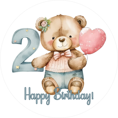 Bärchen Tortenaufleger mit Zahl 2 - personalisierbar