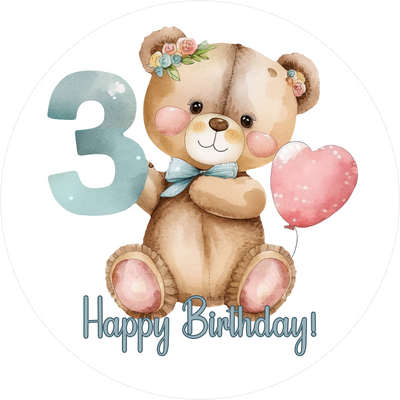 Bärchen Tortenaufleger mit Zahl 3 - personalisierbar
