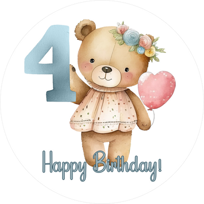 Bärchen Tortenaufleger mit Zahl 4 - personalisierbar