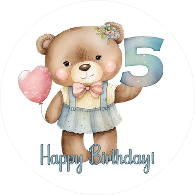 Bärchen Tortenaufleger mit Zahl 5 - personalisierbar