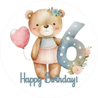 Bärchen Tortenaufleger mit Zahl 6 - personalisierbar