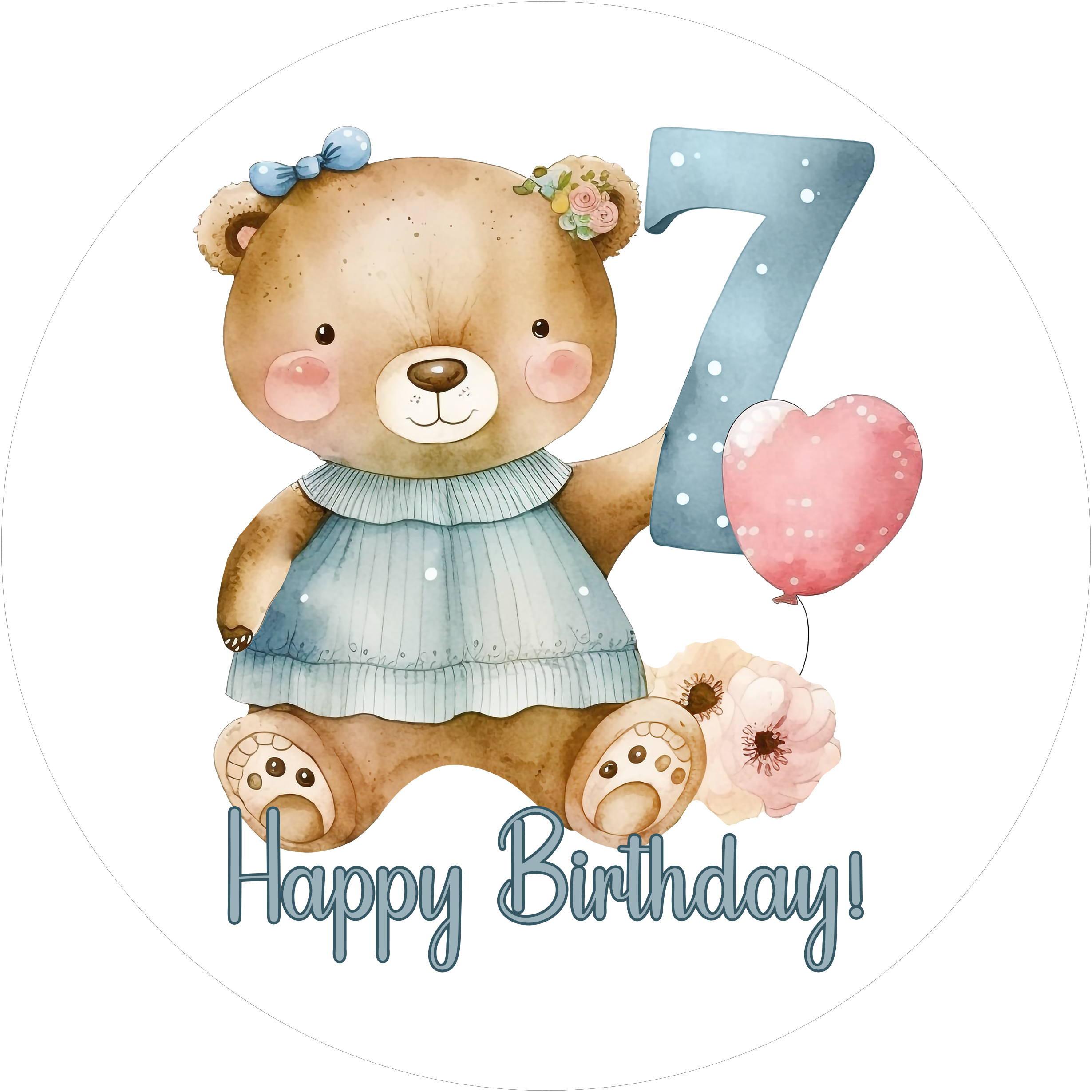 Bärchen Tortenaufleger mit Zahl 7 - personalisierbar - Fondant- Torten- & Cupcakeaufleger Sugar Sweet Kitchen