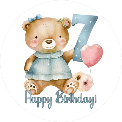 Bärchen Tortenaufleger mit Zahl 7 - personalisierbar