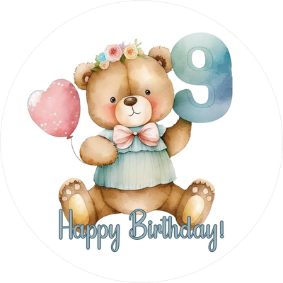 Bärchen Tortenaufleger mit Zahl 9 - personalisierbar