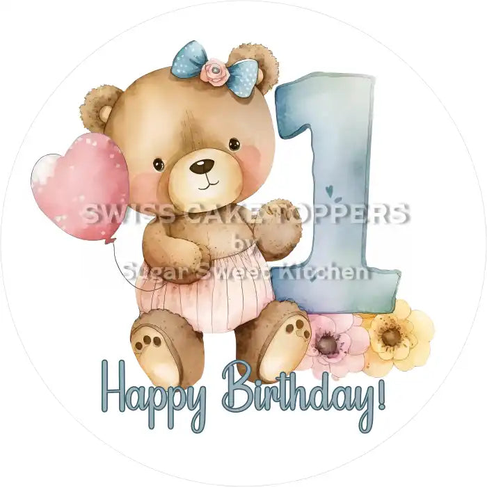 Bärchen Tortenaufleger mit Zahl 1 - personalisierbar - Fondant- Torten- & Cupcakeaufleger Sugar Sweet Kitchen