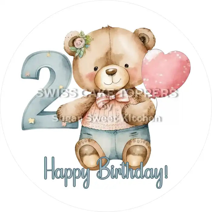 Bärchen Tortenaufleger mit Zahl 2 - personalisierbar - Fondant- Torten- & Cupcakeaufleger Sugar Sweet Kitchen