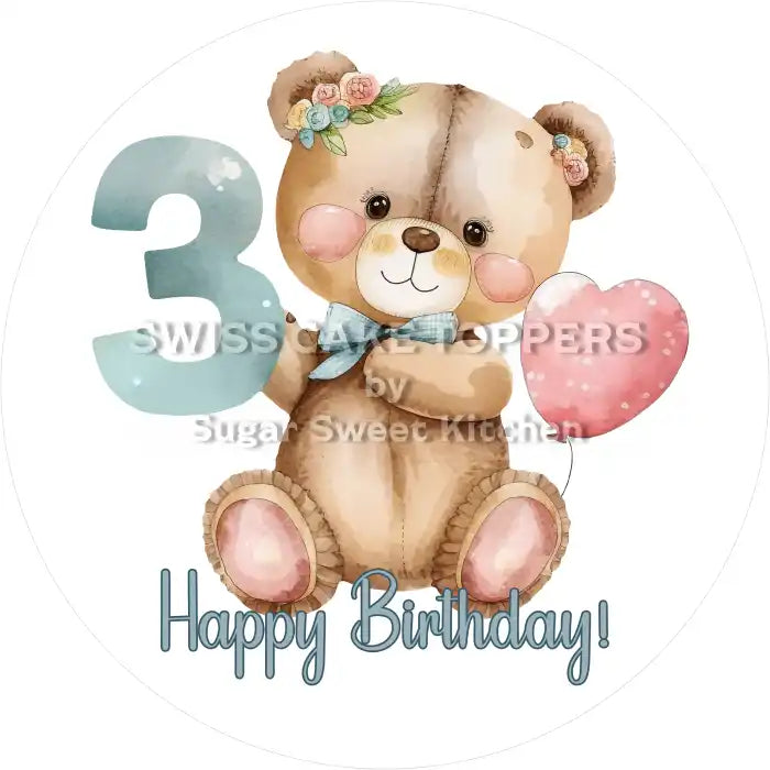 Bärchen Tortenaufleger mit Zahl 3 - personalisierbar - Fondant- Torten- & Cupcakeaufleger Sugar Sweet Kitchen