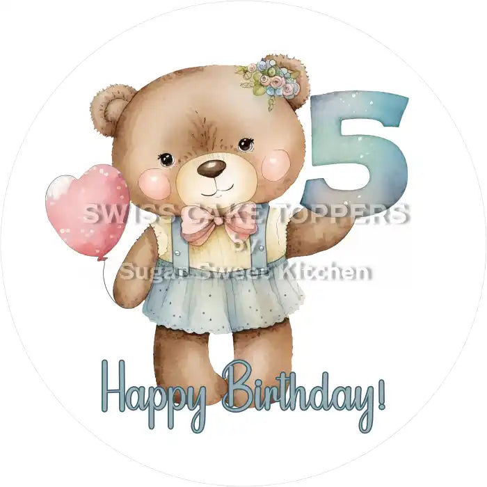 Tortenaufleger Geburtstag Bärchen mit Zahl 05 - essbar & personalisierbar - Fondant- Torten- Cupcakeaufleger Sugar