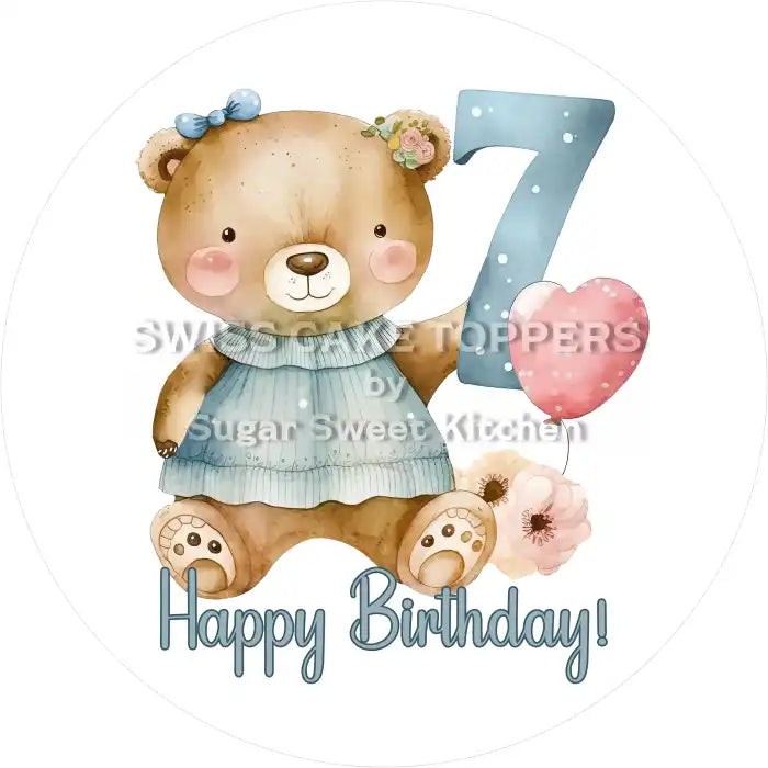 Tortenaufleger Geburtstag Bärchen mit Zahl 07 - essbar & personalisierbar - Fondant- Torten- Cupcakeaufleger Sugar