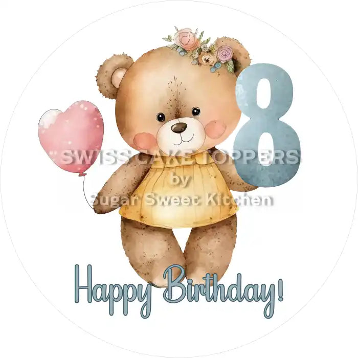 Bärchen Tortenaufleger mit Zahl 8 - personalisierbar - Fondant- Torten- & Cupcakeaufleger Sugar Sweet Kitchen