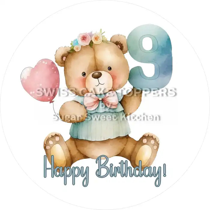 Tortenaufleger Geburtstag Bärchen mit Zahl 09 - essbar & personalisierbar - Fondant- Torten- Cupcakeaufleger Sugar