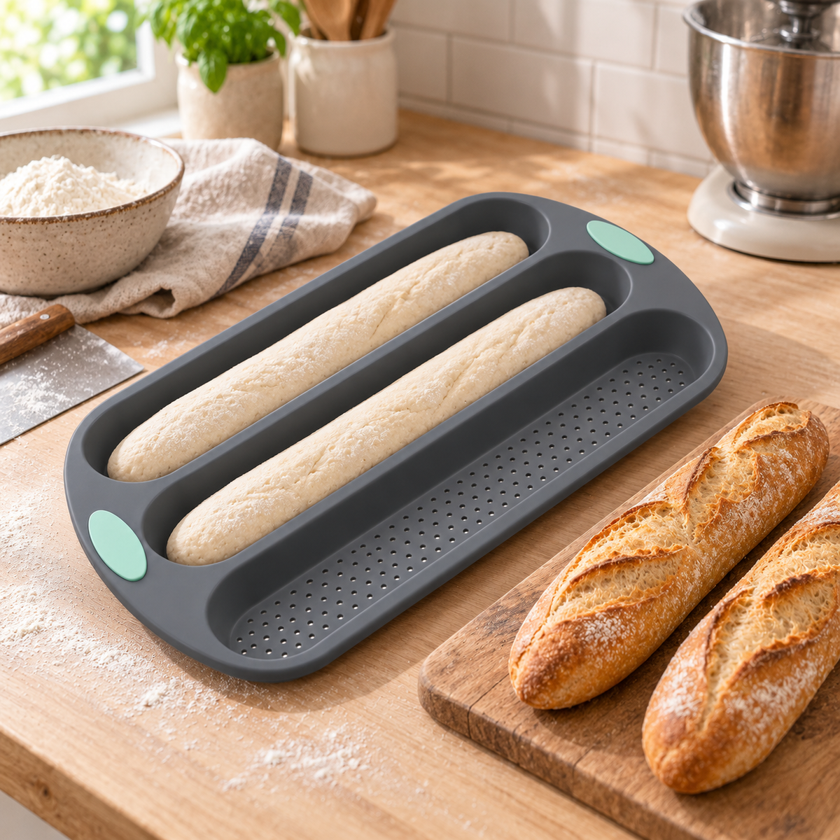 Baguette-Backform aus Silikon für 3 Baguettes - Brotbacken Sugar Sweet Kitchen