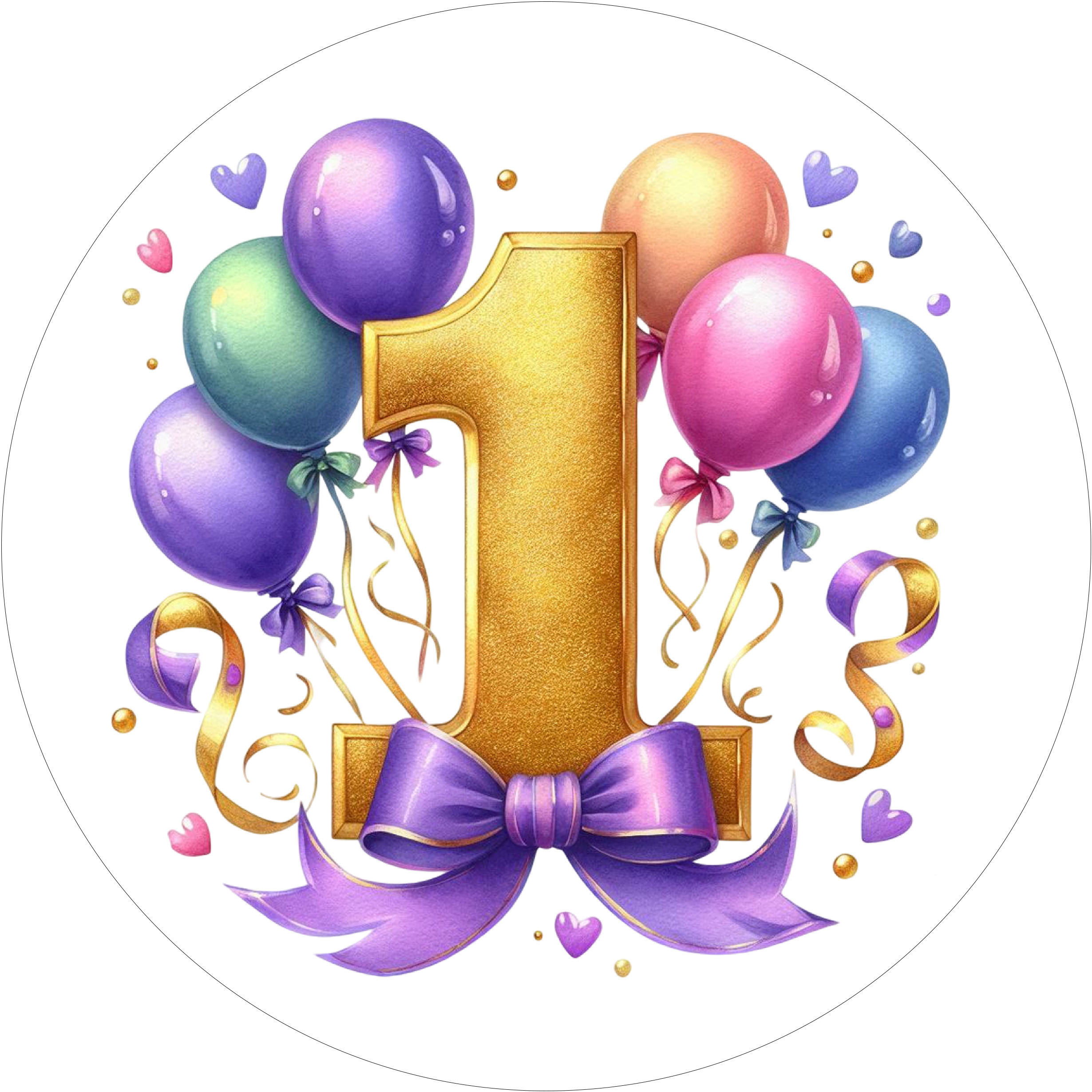 Ballon-Tortenaufleger mit Zahl 1 - personalisierbar - Fondant- Torten- & Cupcakeaufleger Sugar Sweet Kitchen