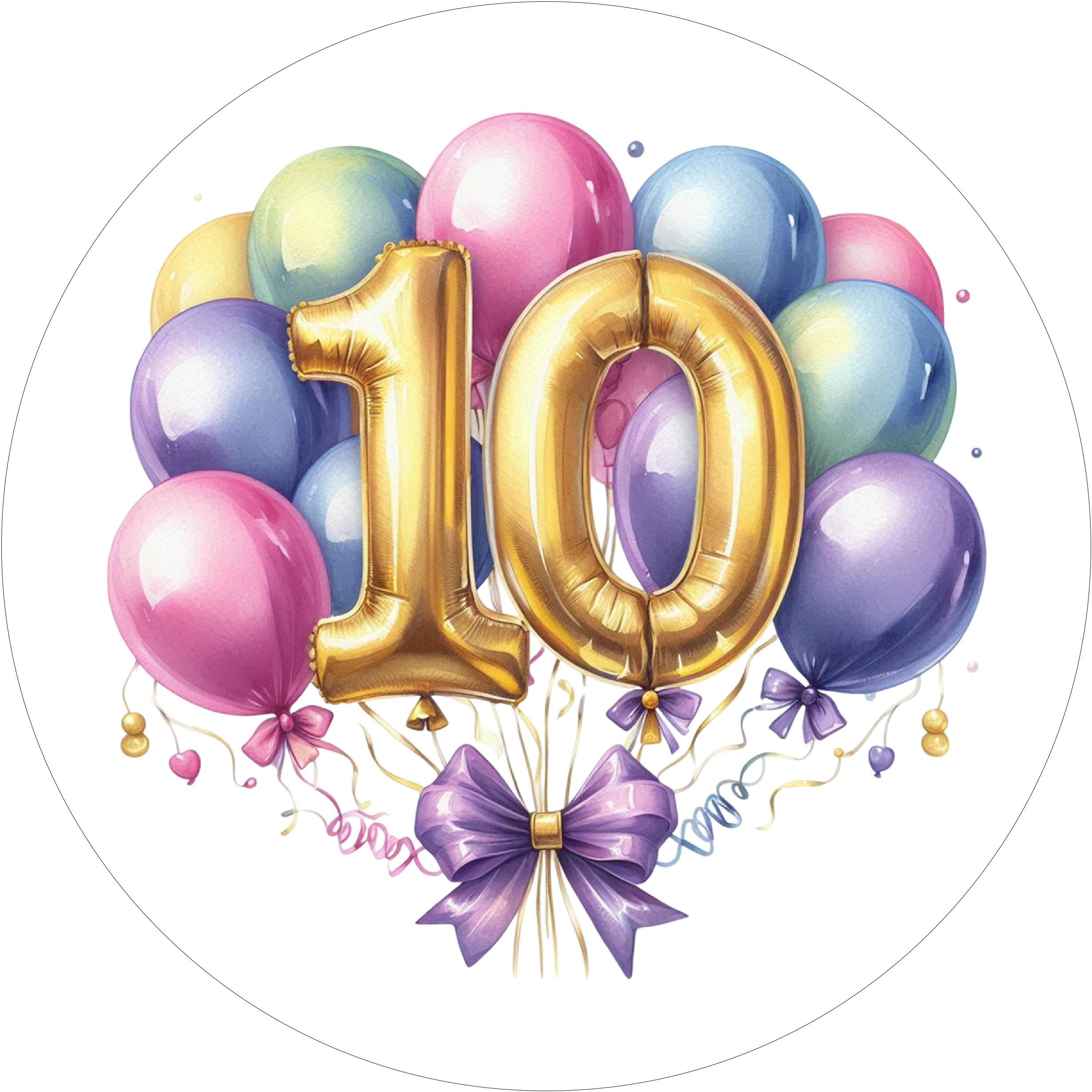 Ballon-Tortenaufleger mit Zahl 10 - personalisierbar - Fondant- Torten- & Cupcakeaufleger Sugar Sweet Kitchen