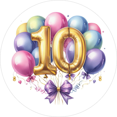 Ballon-Tortenaufleger mit Zahl 10 - personalisierbar