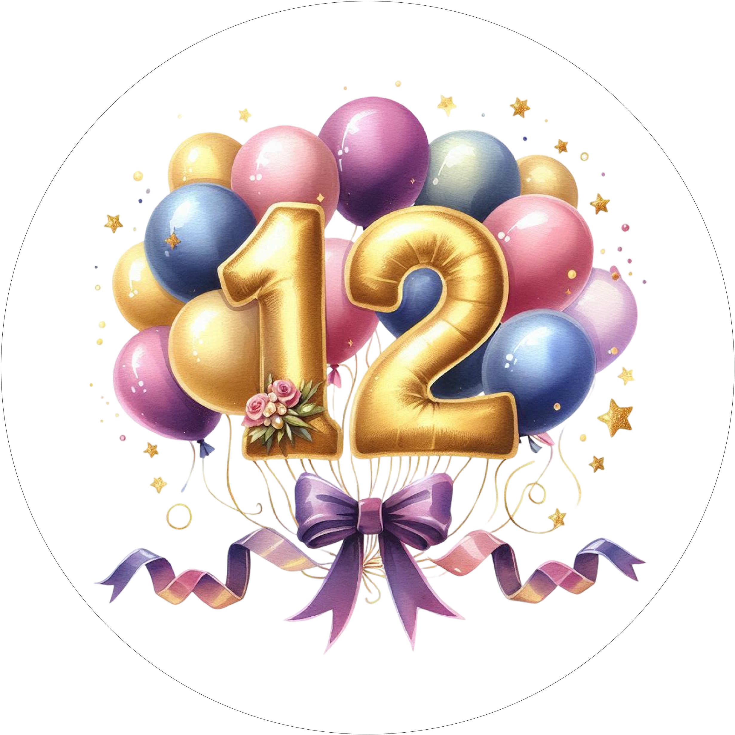 Ballon-Tortenaufleger mit Zahl 12 - personalisierbar - Fondant- Torten- & Cupcakeaufleger Sugar Sweet Kitchen