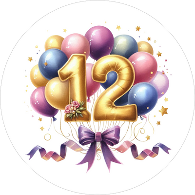 Ballon-Tortenaufleger mit Zahl 12 - personalisierbar