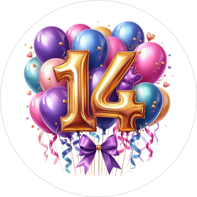 Ballon-Tortenaufleger mit Zahl 14 - personalisierbar