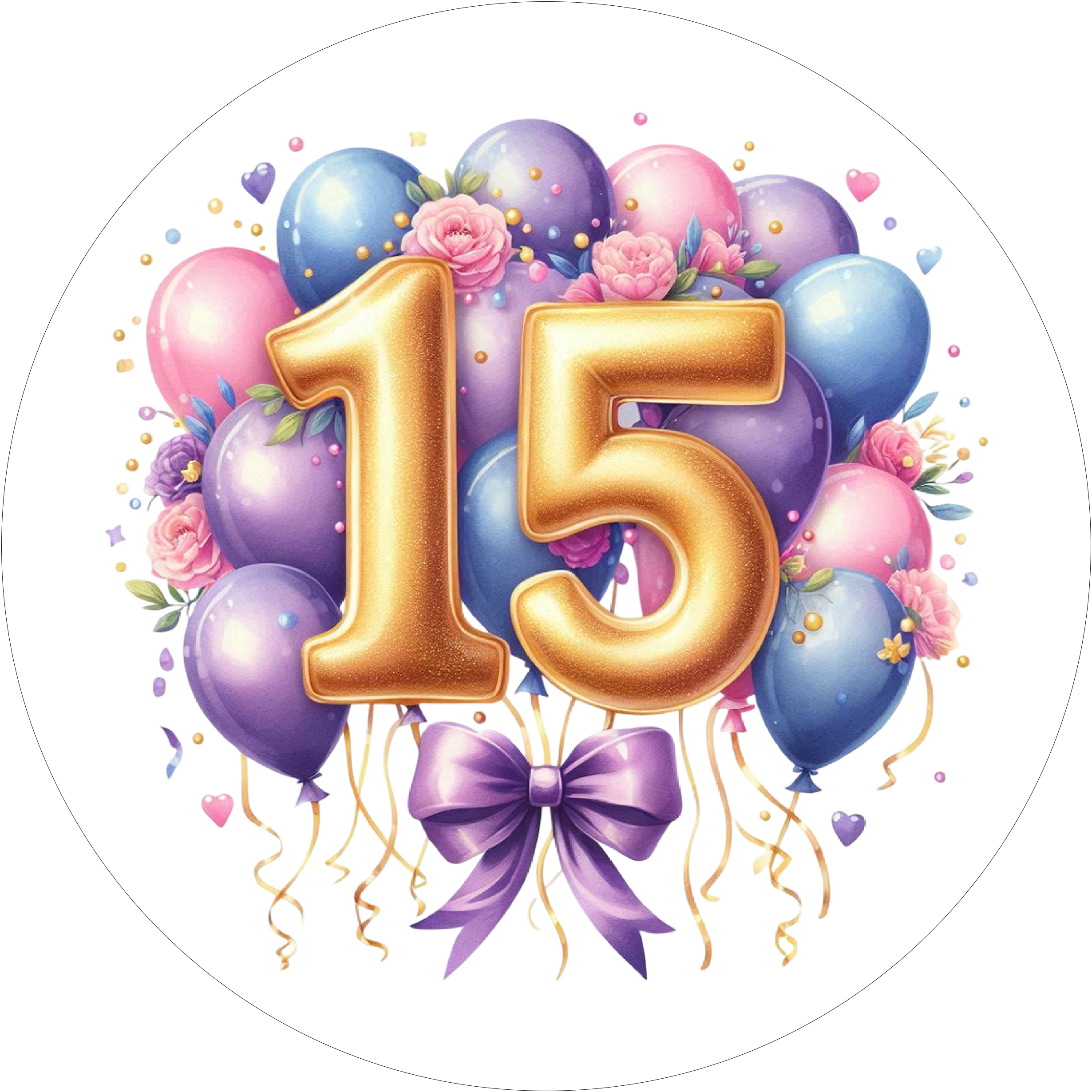 Ballon-Tortenaufleger mit Zahl 15 - personalisierbar - Fondant- Torten- & Cupcakeaufleger Sugar Sweet Kitchen