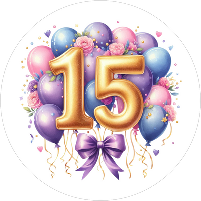 Ballon-Tortenaufleger mit Zahl 15 - personalisierbar