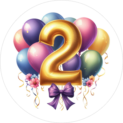 Ballon-Tortenaufleger mit Zahl 2 - personalisierbar