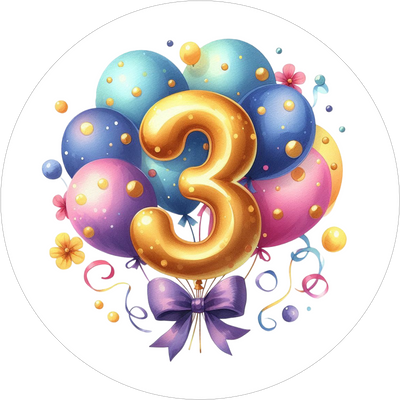 Ballon-Tortenaufleger mit Zahl 3 - personalisierbar