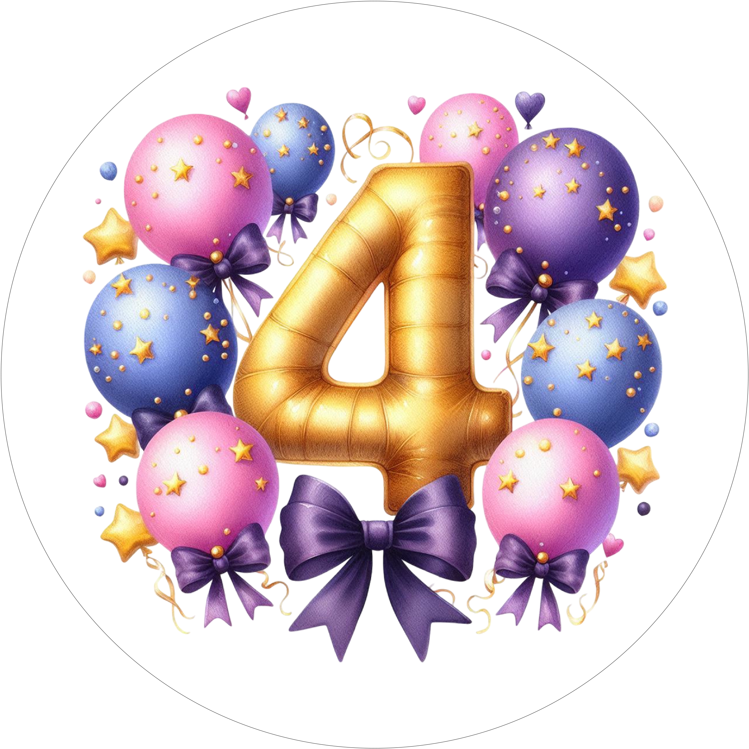 Ballon-Tortenaufleger mit Zahl 4 - personalisierbar - Fondant- Torten- & Cupcakeaufleger Sugar Sweet Kitchen