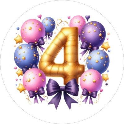 Ballon-Tortenaufleger mit Zahl 4 - personalisierbar