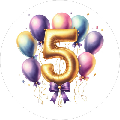 Ballon-Tortenaufleger mit Zahl 5 - personalisierbar
