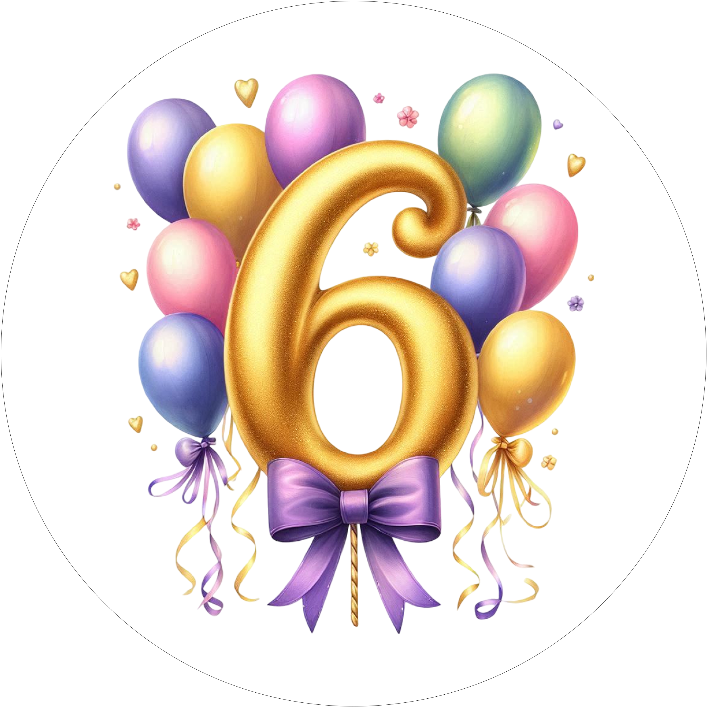 Ballon-Tortenaufleger mit Zahl 6 - personalisierbar - Fondant- Torten- & Cupcakeaufleger Sugar Sweet Kitchen