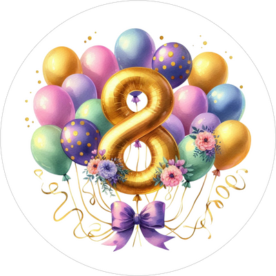 Ballon-Tortenaufleger mit Zahl 8 - personalisierbar
