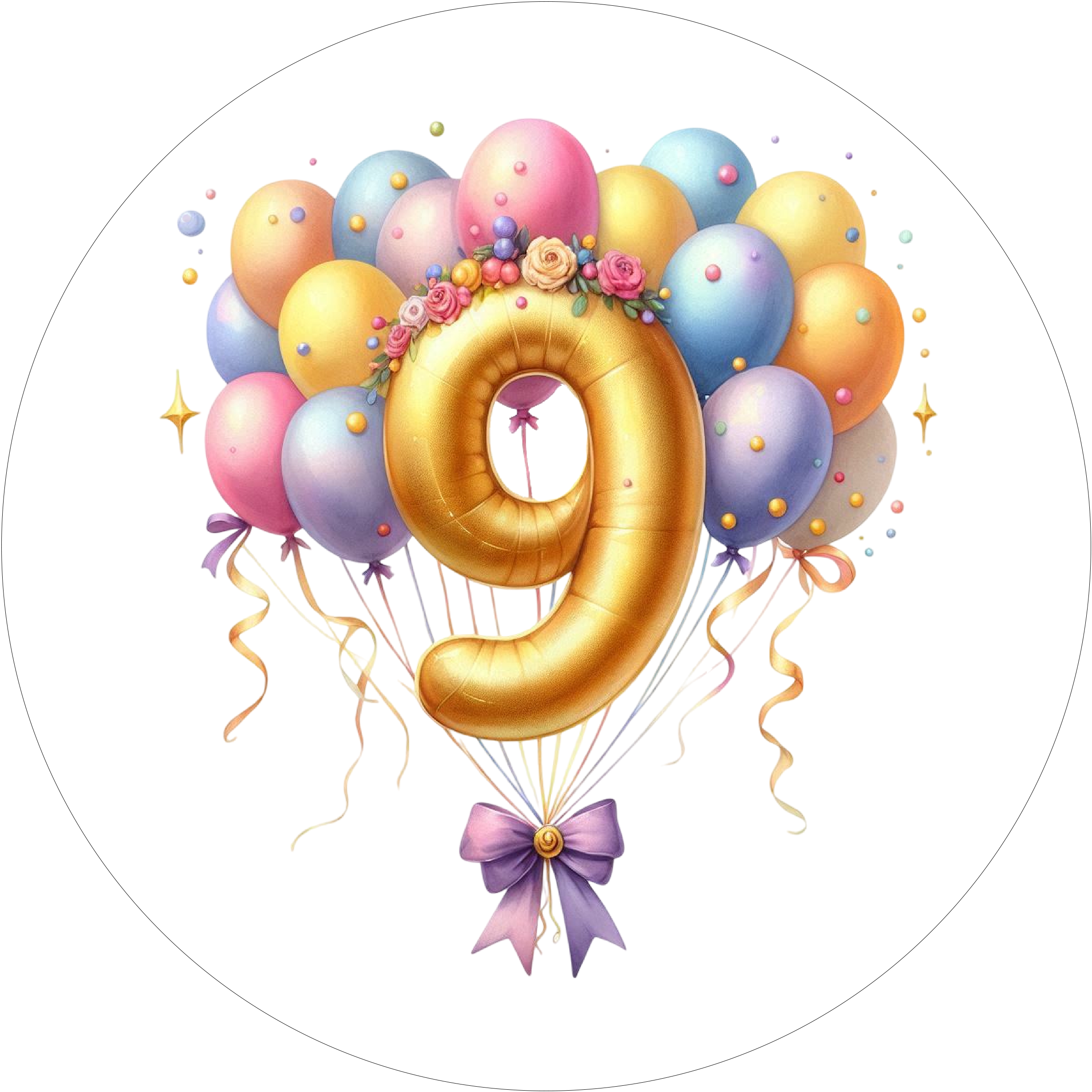 Ballon-Tortenaufleger mit Zahl 9 - personalisierbar - Fondant- Torten- & Cupcakeaufleger Sugar Sweet Kitchen