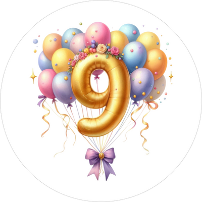Ballon-Tortenaufleger mit Zahl 9 - personalisierbar