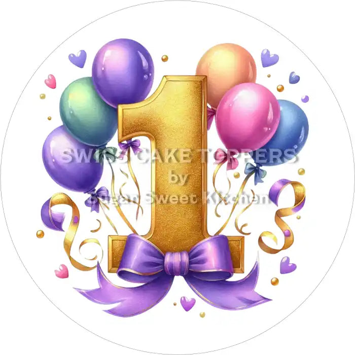Ballon-Tortenaufleger mit Zahl 1 - personalisierbar - Fondant- Torten- & Cupcakeaufleger Sugar Sweet Kitchen