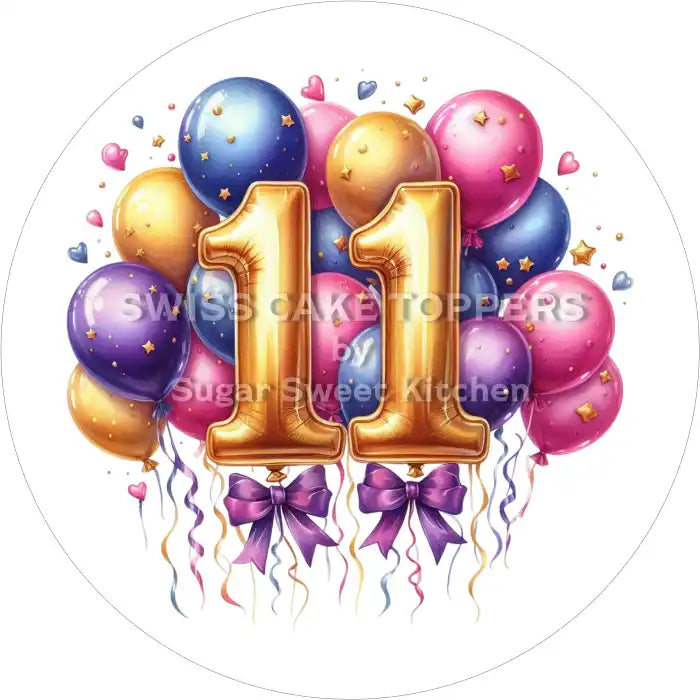 Ballon-Tortenaufleger mit Zahl 11 - personalisierbar - Fondant- Torten- & Cupcakeaufleger Sugar Sweet Kitchen