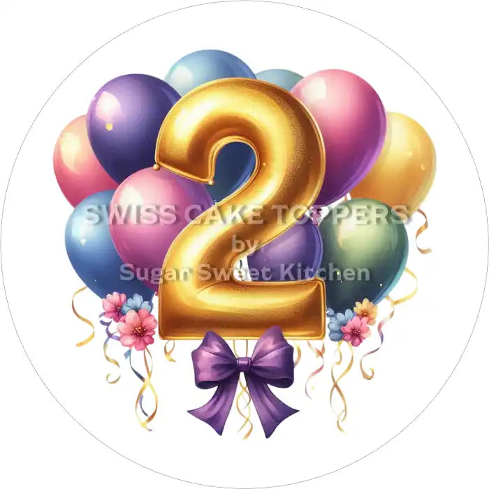 Ballon-Tortenaufleger mit Zahl 2 - personalisierbar - Fondant- Torten- & Cupcakeaufleger Sugar Sweet Kitchen