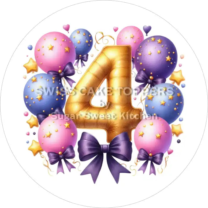 Tortenaufleger Geburtstag Ballon mit Zahl 04 - essbar & personalisierbar - Fondant- Torten- Cupcakeaufleger Sugar Sweet