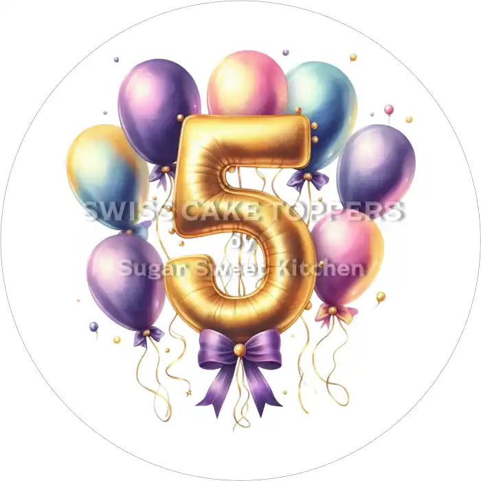 Ballon-Tortenaufleger mit Zahl 5 - personalisierbar - Fondant- Torten- & Cupcakeaufleger Sugar Sweet Kitchen