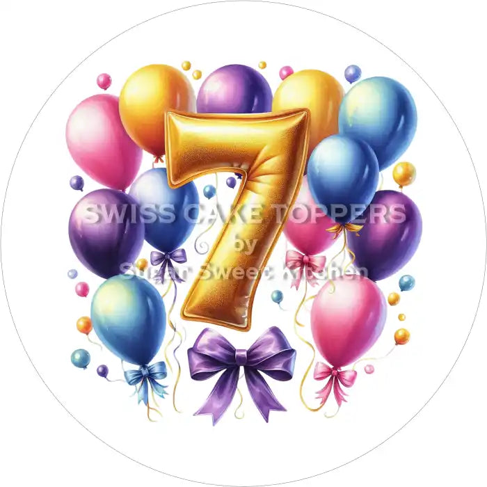 Ballon-Tortenaufleger mit Zahl 7 - personalisierbar - Fondant- Torten- & Cupcakeaufleger Sugar Sweet Kitchen