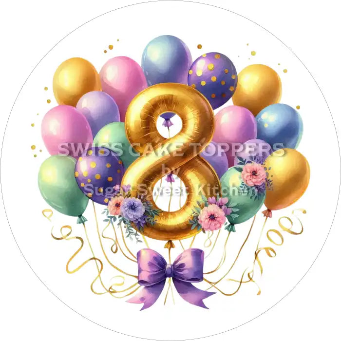 Tortenaufleger Geburtstag Ballon mit Zahl 08 - essbar & personalisierbar - Fondant- Torten- Cupcakeaufleger Sugar Sweet