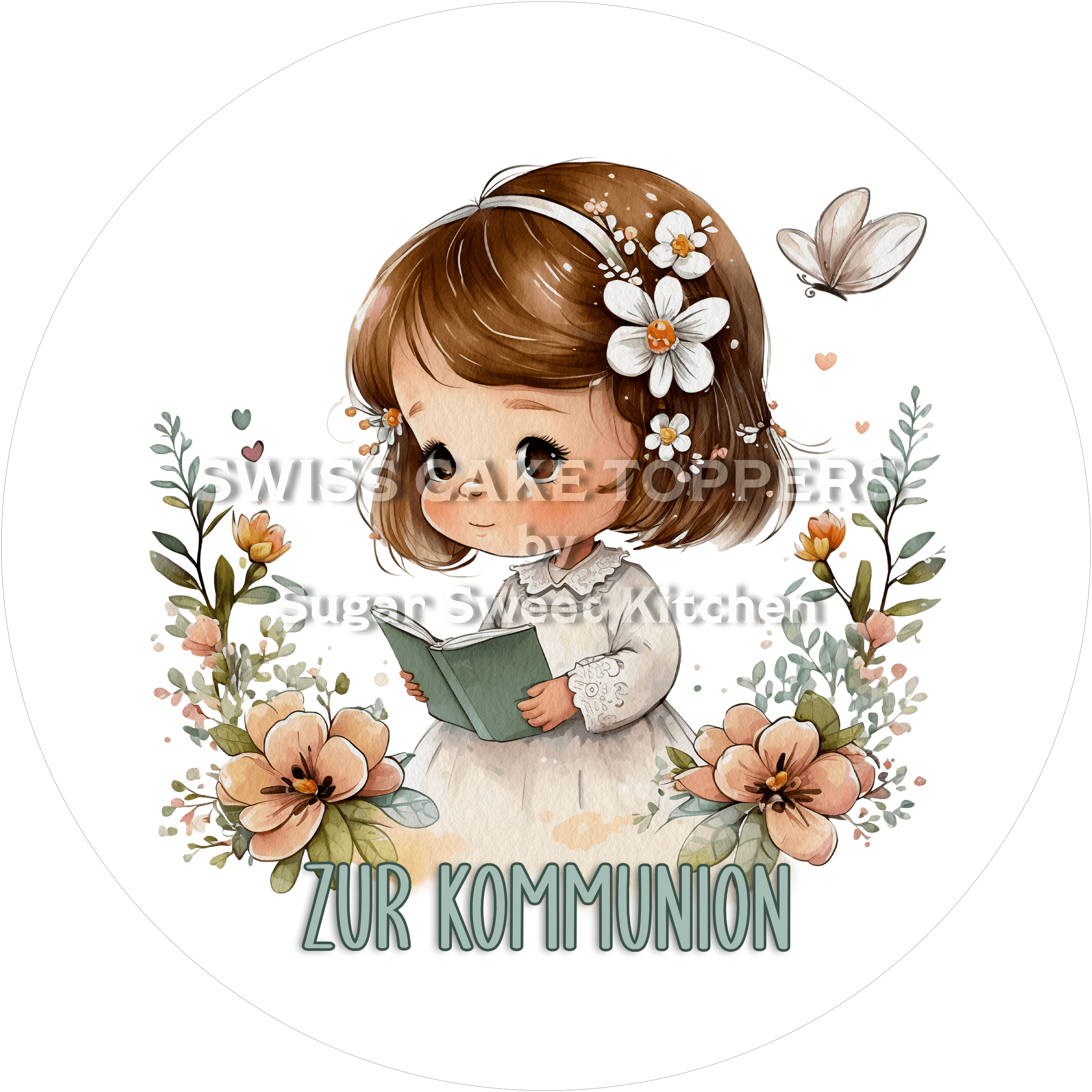 Bezaubernder Tortenaufleger Kommunion10 - personalisierbar - Fondant- Torten- & Cupcakeaufleger Sugar Sweet Kitchen