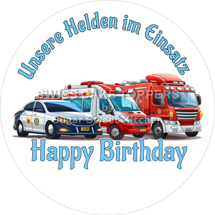 Tortenaufleger Geburtstag Blaulicht 01 – essbar & personalisierbar - Fondant- Torten- Cupcakeaufleger Sugar Sweet