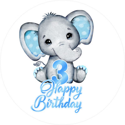 Blue Elefants-Tortenaufleger mit Zahl 3 - personalisierbar