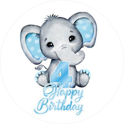 Blue Elefants-Tortenaufleger mit Zahl 4 - personalisierbar