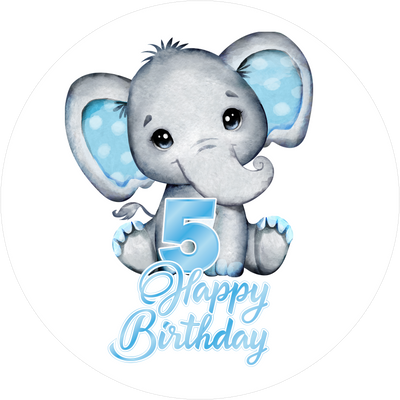 Blue Elefants-Tortenaufleger mit Zahl 5 - personalisierbar