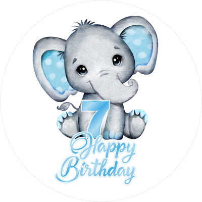 Blue Elefants-Tortenaufleger mit Zahl 7 - personalisierbar
