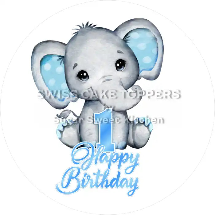 Tortenaufleger Elefant blau mit Zahl 01 - essbar & personalisierbar - Fondant- Torten- Cupcakeaufleger Sugar Sweet