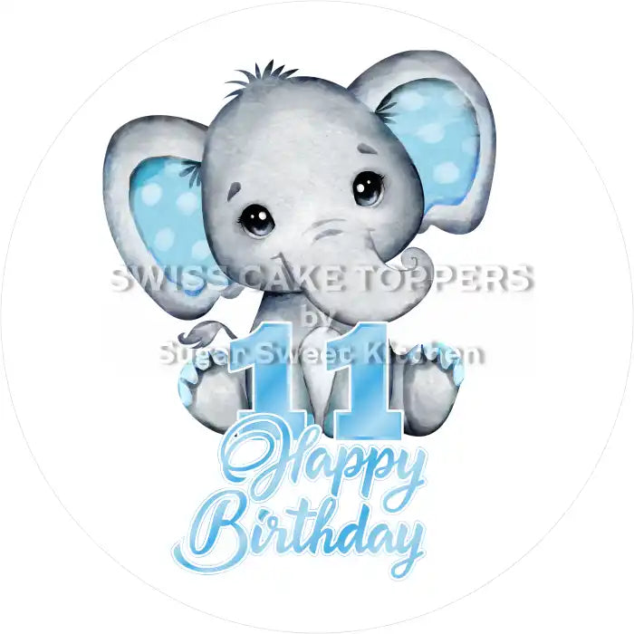 Blue Elefants-Tortenaufleger mit Zahl 11 - personalisierbar - Fondant- Torten- & Cupcakeaufleger Sugar Sweet Kitchen
